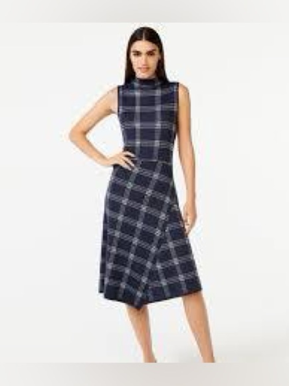 Free Assembly Sleeveless Blue mock neck Plaid Midi Dress Large